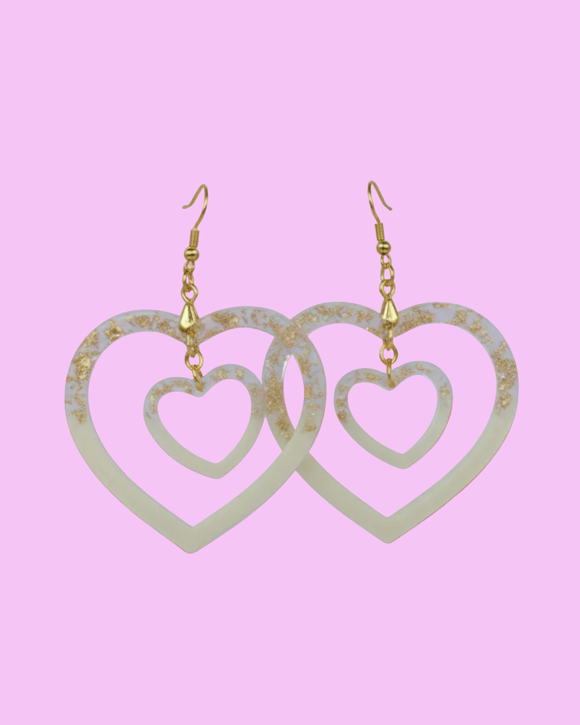 Double Heart Drop Earrings