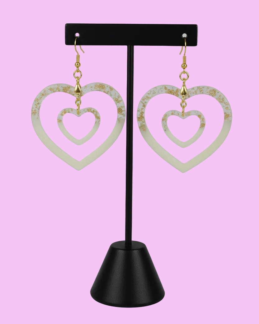 Double Heart Drop Earrings